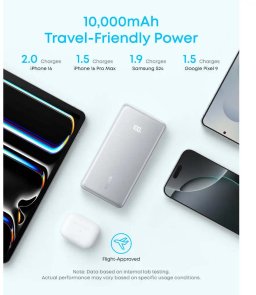 Батарея універсальна Anker 10000mAh, 1xUSB, 1xType-C, 22.5W, Built-In USB-C Cable, White