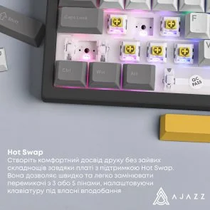 Фото: Клавіатура Ajazz AK650 Moon Yellow Switches ENG/UKR USB Gray/White/Yellow (AK650-MY-GWY) № 12 | KTC