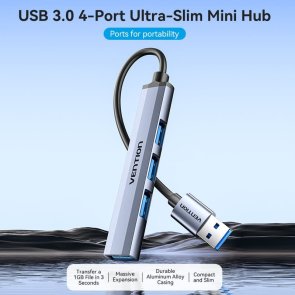 Хаб USB 3.0 4 Port Vention, 0.15m, Grey