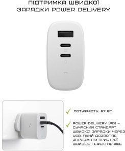 Зарядний пристрій Native Union Fast GaN Charger PD 67W White (FAST-PD67-WHT-2CA)