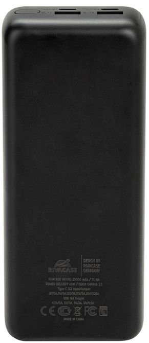 Батарея універсальна RivaCase RivaPower VA1080 30000mAh, 2xUSB, 2xType-C, 65W, Black