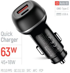 Автомобільний зарядний пристрій ColorWay 63W PD QC3.0 Black (CW-CHA067PD-BK)