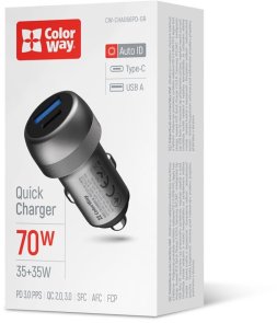Автомобільний зарядний пристрій ColorWay 70W PD QC3.0 Gray (CW-CHA066PD-GR)