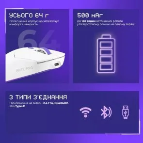Фото: Миша Proove Rate Pro with Charging Dock WL/BT/USB White (WMRPCD022002) № 9 | KTC