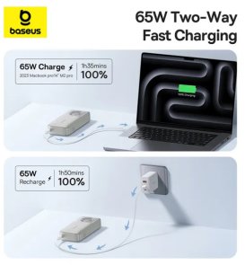 Батарея універсальна Baseus Free2Pull 20000mAh 65W with Retractable Cable Type-C Lunar Gray (P10073700843-00)