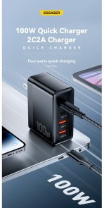 Зарядний пристрій Essager Grace 100W 4 Ports Travel Charger (ECT2CA-QYB01-Z)
