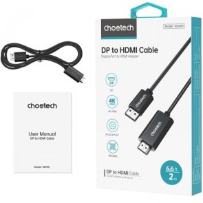  Кабель Choetech XDH01 DP / HDMI 2m Black (XDH01-BK)