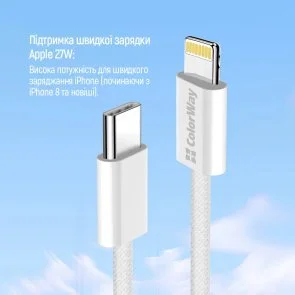 Фото: Кабель ColorWay CBPDCL068 Type-C / Lightning 3A 27W 2m Grey (CW-CBPDCL068-GR) № 10 | KTC