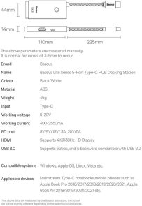 Хаб USB Type-C Baseus Lite Series 5-Port, 3xUSB/Type-C/HDMI, Black