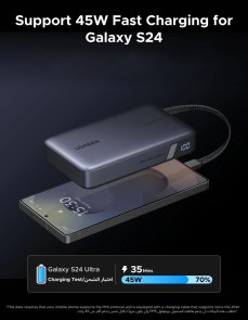Батарея універсальна UGREEN PB550 20000mAh with built-in USB-C 67W Grey (55996B)