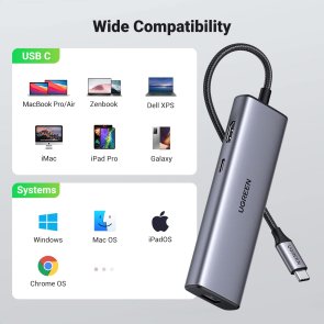 USB-хаб UGREEN CM512 Gray (90568)