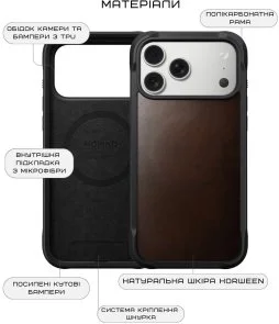 Фото: Чохол Nomad for Apple iPhone 17 Pro - Rugged Leather Horween Rustic Brown (NM011819858) № 9 | KTC