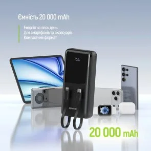 Фото: Батарея універсальна ColorWay DigiPower 20000mAh 22.5W Built-in Cable Type-C/Lightning (CW-PB200LP01BK) № 10 | KTC