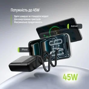 Фото: Батарея універсальна ColorWay DigiPower 20000mAh 45W Built-in Cable Type-C/Lightning (CW-PB200LP04BK) № 10 | KTC