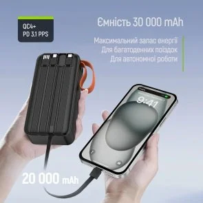 Фото: Батарея універсальна ColorWay PowerHub 30000mAh 22.5W Built-in Cable Type-C/USB-A/Lightning/Micro USB (CW-PB300LP07BK) № 9 | KTC