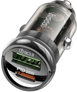 Фото: Автомобільний зарядний пристрій Hoco Z53A Vision QC3.0 PD 30W Transparent Black (6942007611305) № 2 | KTC