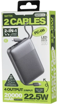 Фото: Батарея універсальна Remax FC-06 20000mAh 22.5W Grey built-in Cable (6954851238874) № 2 | KTC