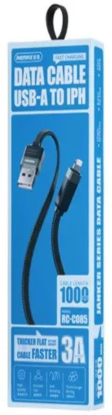 Фото: Кабель Remax Janker Series RC-C085 3A AM / Lightning 1m Black (6954851214151) № 2 | KTC