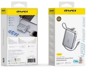 Фото: Батарея універсальна Awei C03 20000mAh 45W Silver (6954284026529) № 5 | KTC