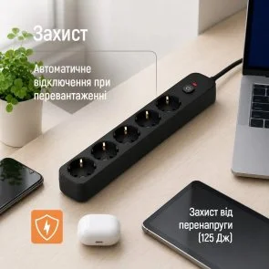 Фото: Мережевий фільтр ColorWay CW-PSEA1653BK 5/3m Black № 9 | KTC