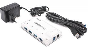 USB-хаб Viewcon VE 323 з блоком живлення білий