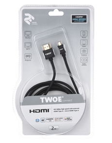 Кабель 2E Ultra Slim Aluminium HDMI to microHDMI 2m Black (2EW-1121-2m)