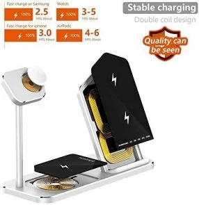 Фото: Бездротова зарядна станція Aoduke Wireless charge iPhone / Apple Watch / AirPods - Silver (Oude-S3n1) № 3 | KTC