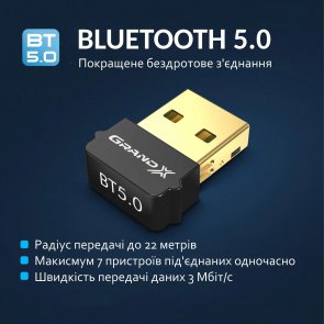 Bluetooth адаптер Grand-X 5.0 Realtek RTL8761B 7 devices aptX Low Energy (BT50G)
