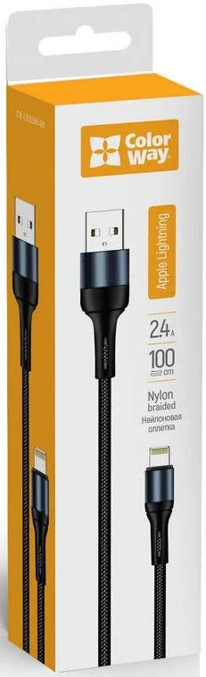 Фото: Кабель ColorWay Nylon 2.4A AM / Lightning 1m Black (CW-CBUL045-BK) № 5 | KTC