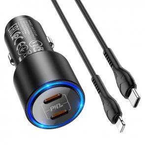 Фото: Автомобільний зарядний пристрій Hoco NZ3 Clear way Black with Type-C/Ligtning (NZ3 Lightning Black) № 4 | KTC