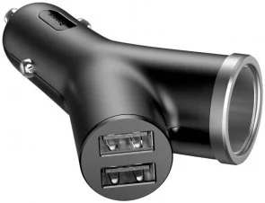 Фото: Автомобільний зарядний пристрій Baseus Y Type Car Charger with 2x USB and Extended Cigarette Lighter Port 3.4A Black (CCALL-YX01) № 4 | KTC