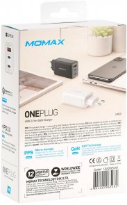 Зарядний пристрій Momax Gan One Plug 65W 2xPD QC 3.0 1xUSB White (UM20EUW)