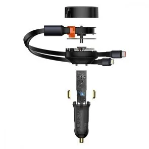 Фото: Автомобільний зарядний пристрій Baseus Enjoyment Retractable 2in1 30W Black (CGTX000001) № 4 | KTC
