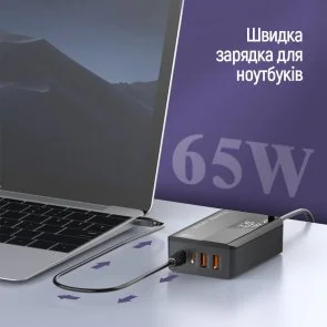 Фото: Зарядний пристрій ColorWay Power Delivery 65W Black (CW-CHS040PD-BK) № 5 | KTC