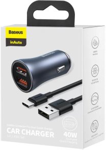 Зарядний пристрій Baseus Golden Contactor Pro Dual Quick Charger 40W Dark Gray (TZCCJD-A0G)