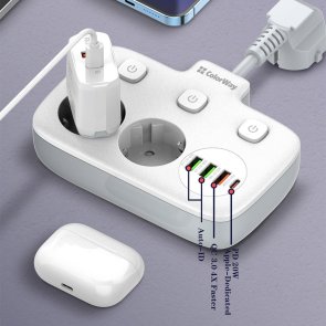 Мережевий фільтр ColorWay CW-CHE24PDW 3xUSB 1xType-C 2/2.5 White