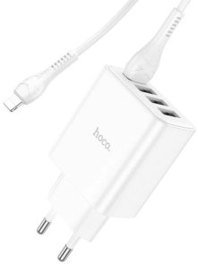 Зарядний пристрій Hoco C102A Fuerza White with AM/Lightning (6931474777720)