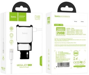 Зарядний пристрій Hoco C59A Mega Joy White with AM/Lightning (6931474707949)