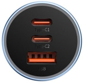 Автомобільний зарядний пристрій Baseus Golden Contactor Pro Triple Fast Charger 65W Blue (CGJP010003)