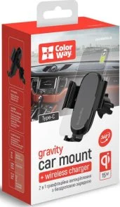 Фото: Кріплення для мобільного телефону ColorWay Air Vent Car Wireless Charger 15W Black (CW-CHAW038Q-BK) № 6 | KTC