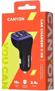 Фото: Автомобільний зарядний пристрій Canyon C-08 Black/Purple (CNE-CCA08PU) № 4 | KTC