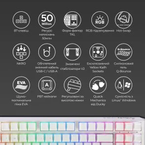 Фото: Клавіатура Ducky One 3 TKL Cherry MX Brown RGB ENG/UKR White (DKON2187ST-BUAPXPWWWSC1) № 5 | KTC
