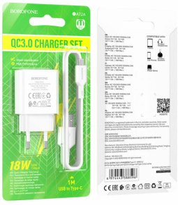 Зарядний пристрій BOROFONE BA72A 18W White with AM/Type-C (BA72ACW)