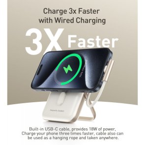 Батарея універсальна Choetech B735 10000mAh Magnetic Wireless 20W Build in Cable White (B735-CCWH)