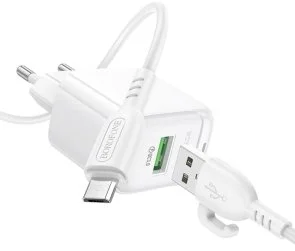 Фото: Зарядний пристрій BOROFONE BAS42A Potential QC3.0 18W White with AM/MicroUSB (6941991113796) № 4 | KTC