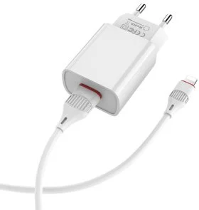 Фото: Зарядний пристрій BOROFONE BA20A Sharp 2.1A White with AM / Lightning (BA20ALW) № 2 | KTC