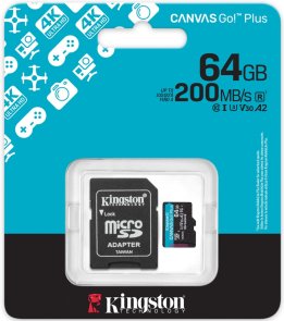 FLASH пам'ять Kingston Canvas Go Plus Class 10 UHS-I U3 V30 A2 Micro SDXC 64GB with adapter (SDCG4/64GB)