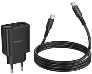 Зарядний пристрій BOROFONE BA98A Ilustre QC3.0 PD 30W Black with Type-C/Type-C (6941991120534)