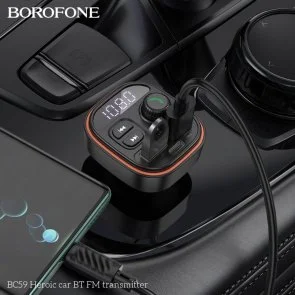 Фото: FM-Трансмітер + АЗП BOROFONE BC59 Heroic 15W Black (6941991117312) № 4 | KTC