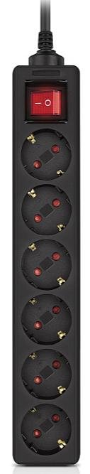 Мережевий фільтр Real-EL RS-6 Protect M 6/1.8m Black (EL122300032)
